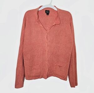 Eileen Fisher Collared Cardigan Women's Size Large Peach Linen Button Front